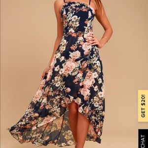 REFLECTION NAVY BLUE FLORAL PRINT HIGH-LOW DRESS